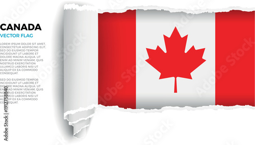 Flag of Canada. Flag revealed through torn paper rolled up on a transparent background
