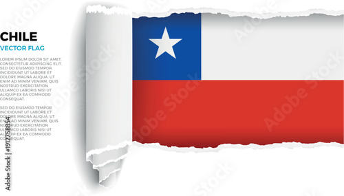 Flag of Chile. Flag revealed through torn paper rolled up on a transparent background