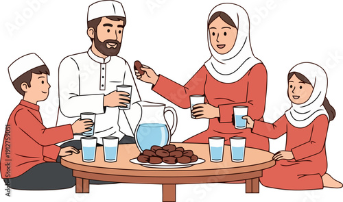 Family Gathering Around Table with Drinks and Snacks in a Cozy Indoor Setting from a Front Viewpoint