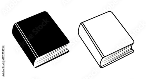 Two books, one black and one white, side by side, minimalist line art Vector