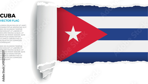 Flag of Cuba. Flag revealed through torn paper rolled up on a transparent background