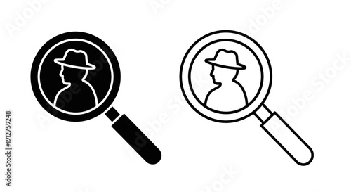 Magnifying glasses detecting faces, silhouettes, investigation, search, mystery Vector