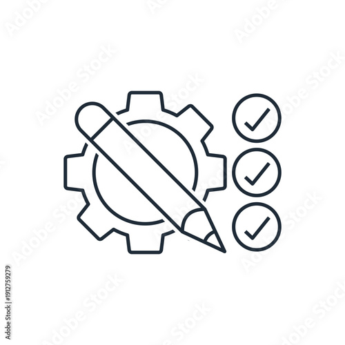 Specifications.Technical compliance.Vector linear icon illustration isolated on white background.
