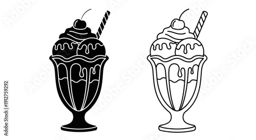 Delicious ice cream sundae dessert illustration Vector