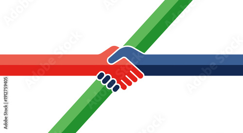 Abstract Handshake Concept Vector Illustration. Colorful lines forming hands symbolizing business agreement, global partnership, merger, and deal success.