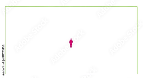 Small Isolated Person Icon on Vast White Background: Concept of Loneliness, Scale, and Individuality in Minimalist Design