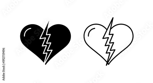 Broken heart love pain emotions relationships heartbreak symbols design Vector