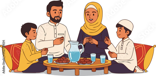 Family gathered around coffee table sharing meal together in cozy living room setting