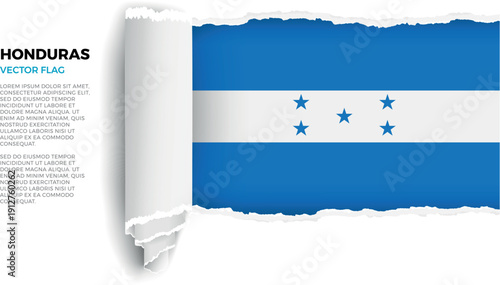 Flag of Honduras. Flag revealed through torn paper rolled up on a transparent background