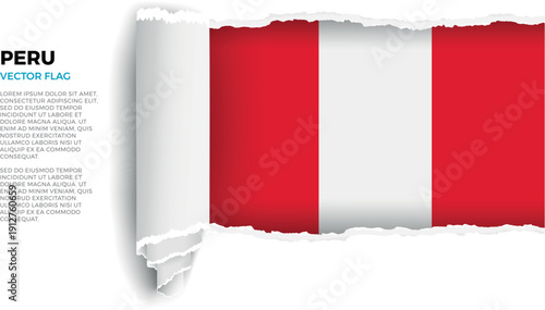Flag of Peru. Flag revealed through torn paper rolled up on a transparent background