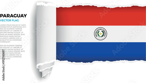 Flag of Paraguay. Flag revealed through torn paper rolled up on a transparent background