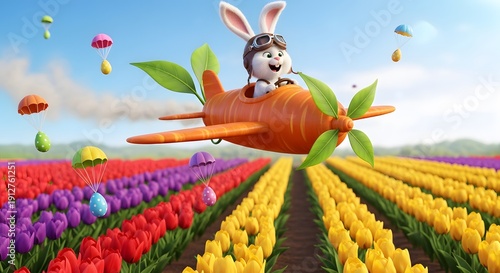 Wallpaper Mural Bunny Pilot Soaring Over Colorful Tulip Fields Torontodigital.ca