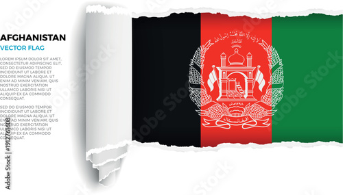 Flag of Afghanistan. Flag revealed through torn paper rolled up on a transparent background