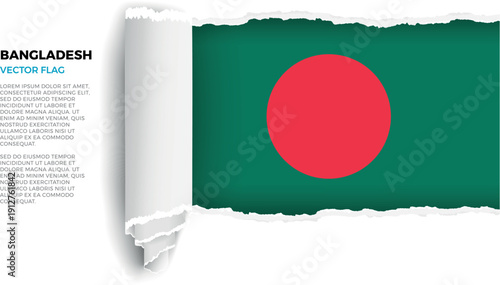 Flag of Bangladesh. Flag revealed through torn paper rolled up on a transparent background