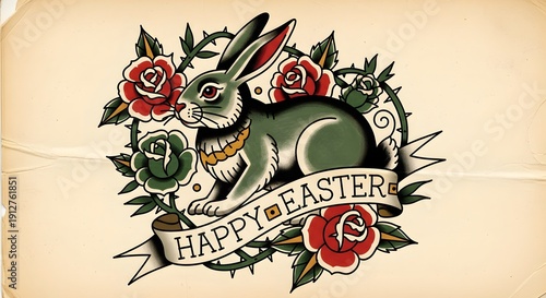 Wallpaper Mural Easter Bunny with Roses Tattoo Design Torontodigital.ca