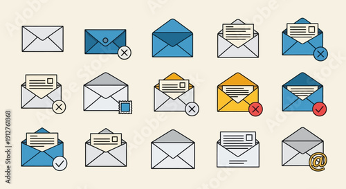 Email Communication Icons: Message Delivery Status Symbols