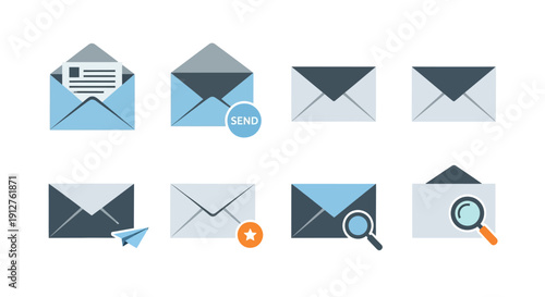 Email Communication Icons Set for Web and Graphic Design