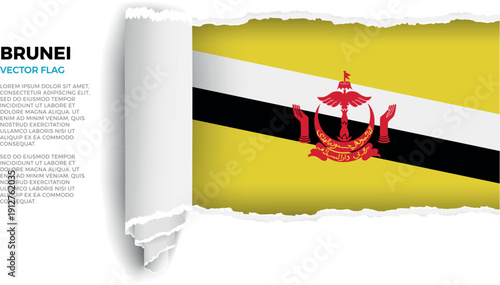 Flag of Brunei. Flag revealed through torn paper rolled up on a transparent background