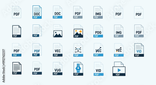 File Format Icons: PDF, DOC, IMG, VEC, VID
