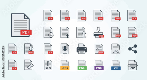 File Format Icons: PDF, JPG, PNG, XLS, ZIP