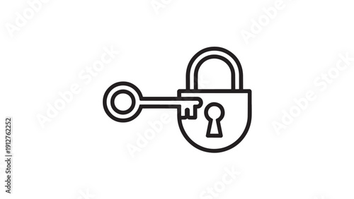 Padlock with Key Vector Minimalist Security Unlock Icon