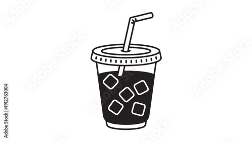 Disposable Iced Drink Cup Vector Minimalist Beverage Icon