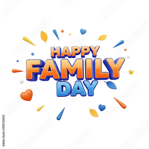 Vibrant Happy Family Day celebration with colorful hearts and leaves