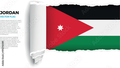 Flag of Jordan. Flag revealed through torn paper rolled up on a transparent background