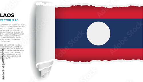 Flag of Laos. Flag revealed through torn paper rolled up on a transparent background