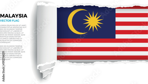 Flag of Malaysia. Flag revealed through torn paper rolled up on a transparent background