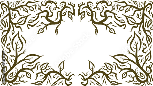 Elegant hand drawn vine border with swirling brown branches and leaves on a neutral background perfect for nature themed designs