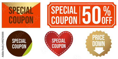 値下げのイラスト スペシャルクーポン ギフトカード ベクター イラスト 割引券 プライスダウン クーポン券