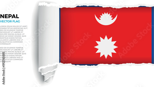 Flag of Nepal. Flag revealed through torn paper rolled up on a transparent background