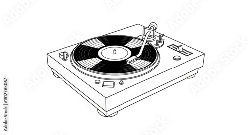 Vintage turntable with vinyl record playing music.