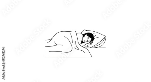 Person sleeping peacefully in bed under a blanket.