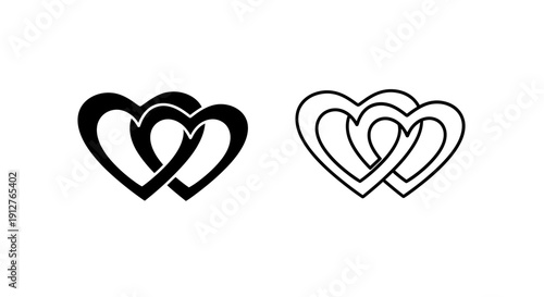 Interlocking hearts icon set, minimalist heart symbols, love and romance design Vector