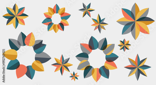 Colorful Abstract Geometric Flower and Star Shapes Pattern Design