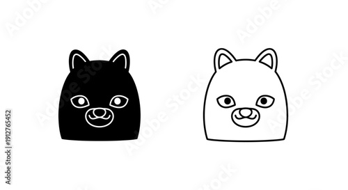 Cute black and white cat face cartoon illustration Vector