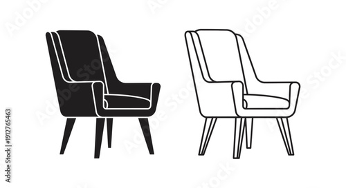 Modern armchair designs, minimalist furniture, contemporary seating, stylish living room chairs Vector