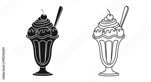 Delicious ice cream sundae illustration design vector art graphic Vector