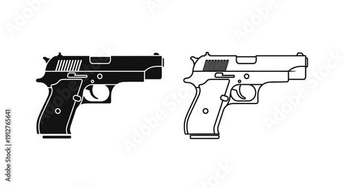 Black and white handgun design illustration for adobe stock Vector
