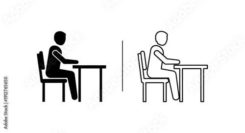 Two people sitting at desks facing each other in meeting or interview setting Vector