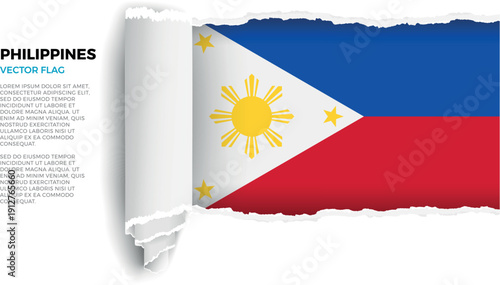 Flag of Philippines. Flag revealed through torn paper rolled up on a transparent background