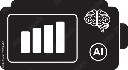 Black and white of A I brain with bar chart artificial intelligence graph