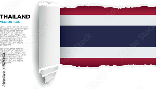 Flag of Thailand. Flag revealed through torn paper rolled up on a transparent background