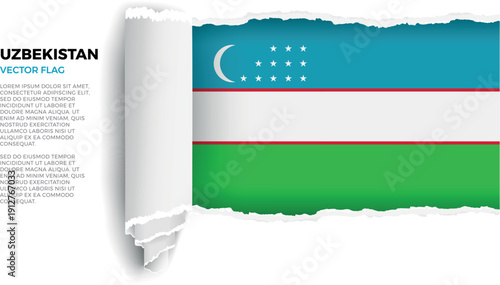 Flag of Uzbekistan. Flag revealed through torn paper rolled up on a transparent background