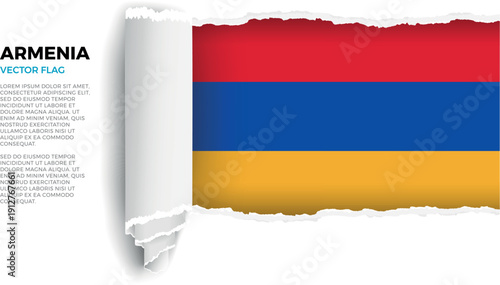 Flag of Armenia. Flag revealed through torn paper rolled up on a transparent background