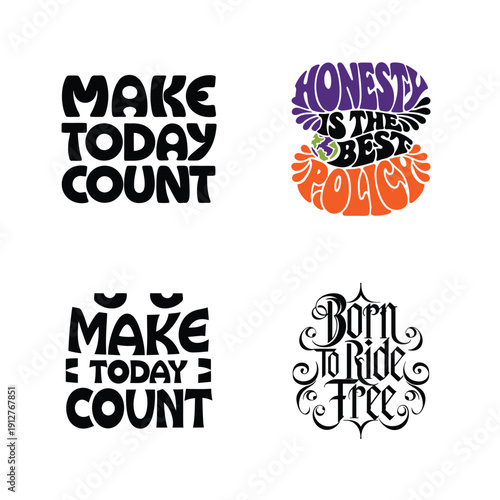 Four Motivational Quote Designs with Handwritten Typography and Brush Script Calligraphy for Inspirational Graphics