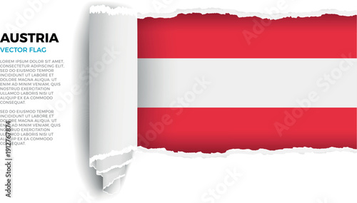 Flag of Austria. Flag revealed through torn paper rolled up on a transparent background