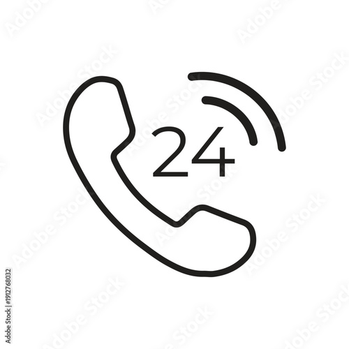 24 Hour Customer Service Phone Icon Outline Isolated on White Background